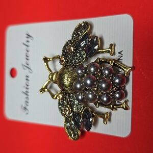 Ina Gold and Silver Bee Brooch with Pearls